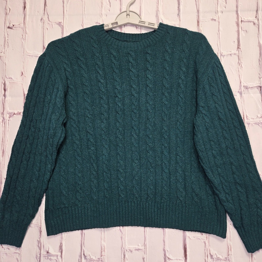 Hollister Cable Knit Sweater Green Pullover Crew Neck Soft Winter Womens XS